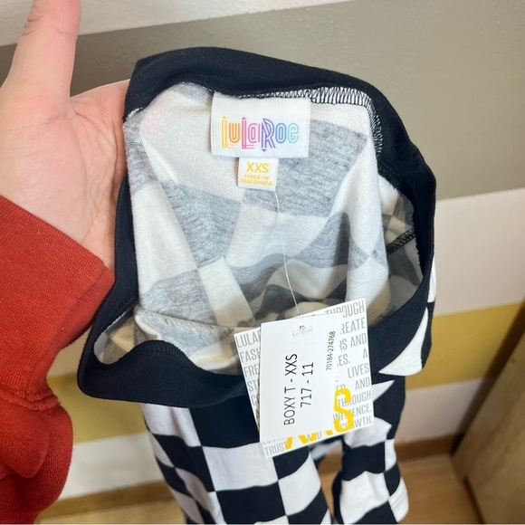 2/$25 NWT LulaRoe Black White Checkered Print Racing NASCAR Grunge Emo Crop Top - Picture 8 of 10